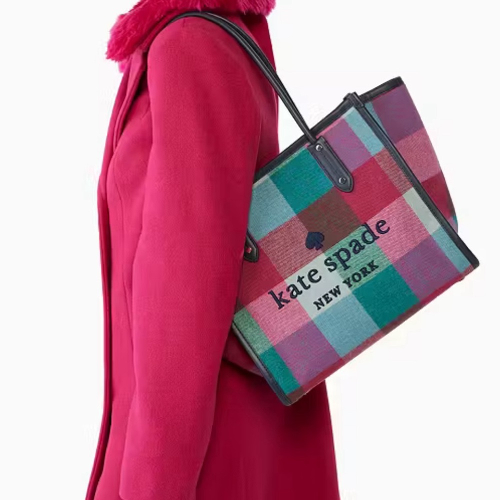 kate spade Multicolor Plaid Tote — Pink, Teal, Blue, Green